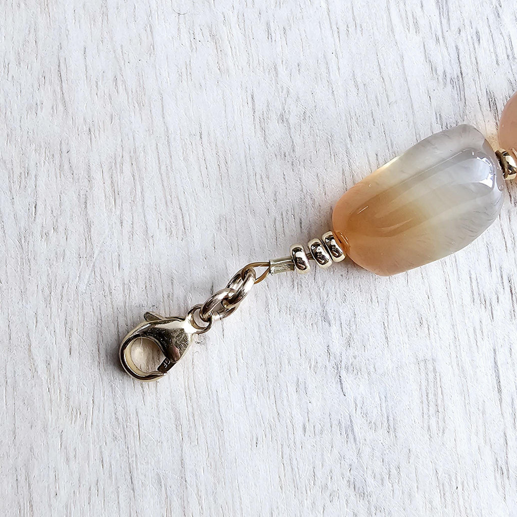 Muted Orange Smooth Agate Nugget Bracelet, 14K Gold Filled Chain, Clasp, Beads, Made in USA, Gift Boxed, E. Ria Designs