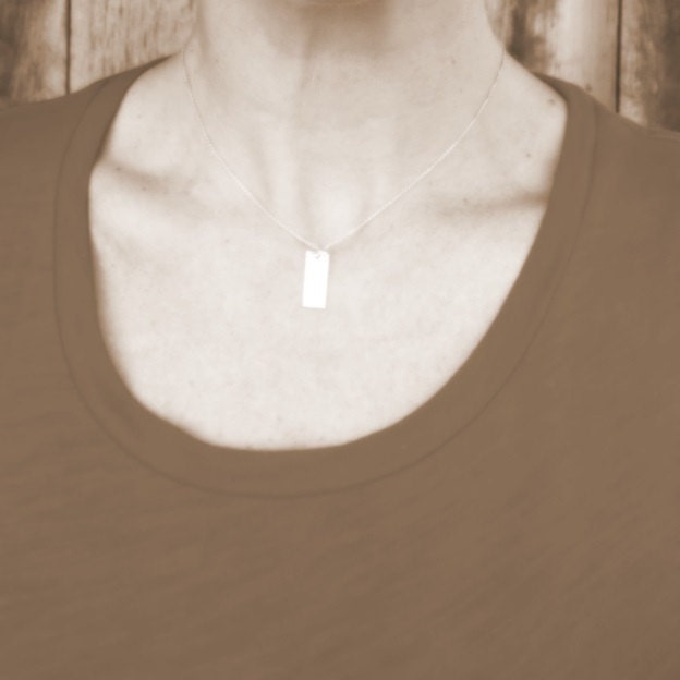 Hammered Gold Vertical Bar Charm Necklace, 14K Gold Filled Pendant & Chain, Handcrafted in USA by E. Ria Designs, Gift Boxed