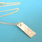 Hammered Gold Vertical Bar Charm Necklace, 14K Gold Filled Pendant & Chain, Handcrafted in USA by E. Ria Designs, Gift Boxed