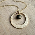 Hammered Gold Ring Necklace, Wire Wrapped Faceted Pyrite Bead, 14K Gold Filled, Gift Boxed, Made in USA, E. Ria Designs, Handmade