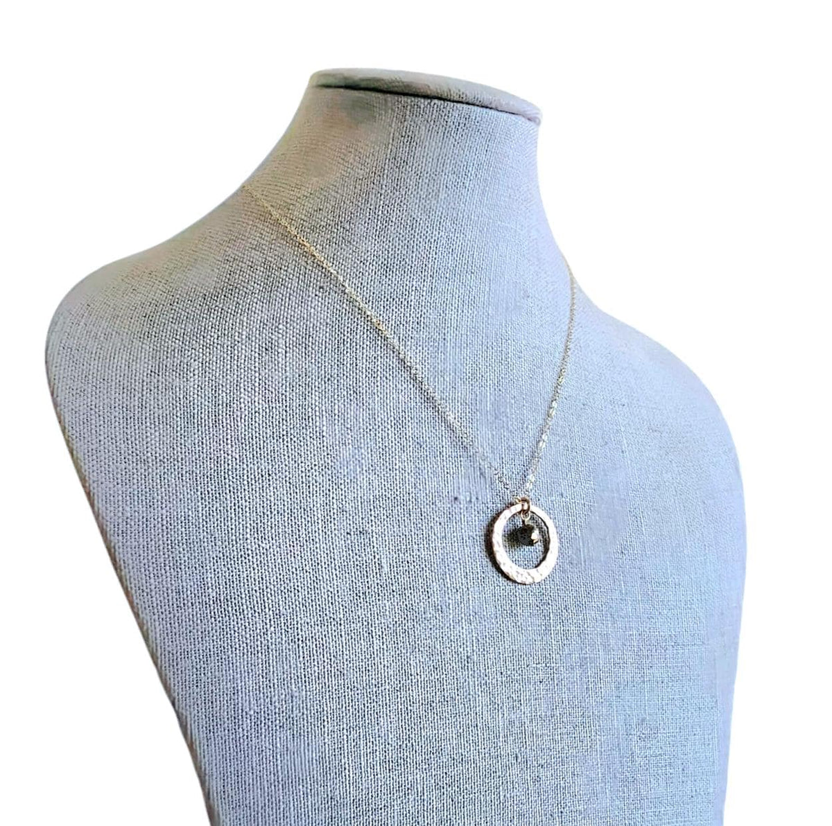 Hammered Gold Ring Necklace, Wire Wrapped Faceted Pyrite Bead, 14K Gold Filled, Gift Boxed, Made in USA, E. Ria Designs, Handmade