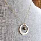 Hammered Gold Ring Necklace, Wire Wrapped Faceted Pyrite Bead, 14K Gold Filled, Gift Boxed, Made in USA, E. Ria Designs, Handmade