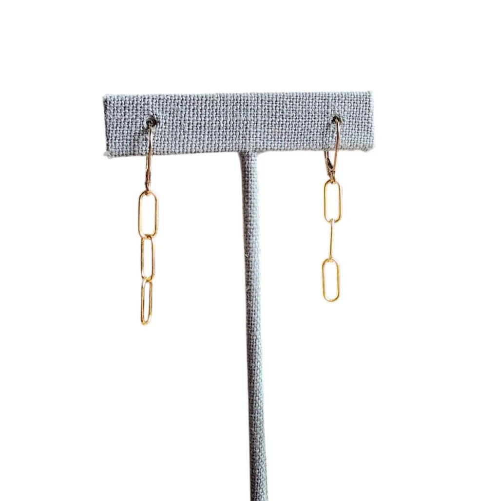 Gold Paperclip Earrings, 14K Gold Filled Oval Link Cable Chain, Lever Backs, Handmade in USA, Gift Boxed, E. Ria Designs, Everyday Earrings