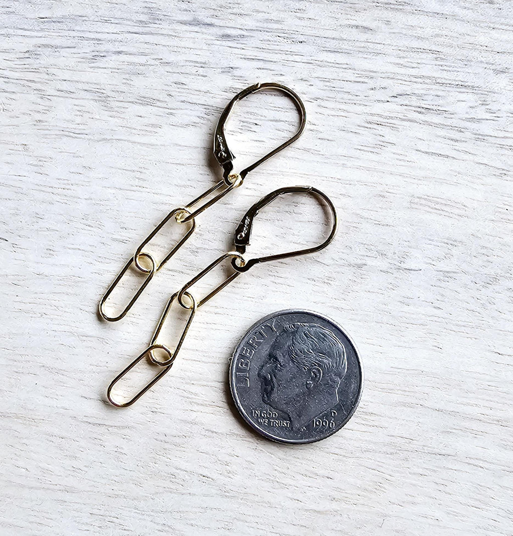 Gold Paperclip Earrings, 14K Gold Filled Oval Link Cable Chain, Lever Backs, Handmade in USA, Gift Boxed, E. Ria Designs, Everyday Earrings