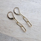 Gold Paperclip Earrings, 14K Gold Filled Oval Link Cable Chain, Lever Backs, Handmade in USA, Gift Boxed, E. Ria Designs, Everyday Earrings