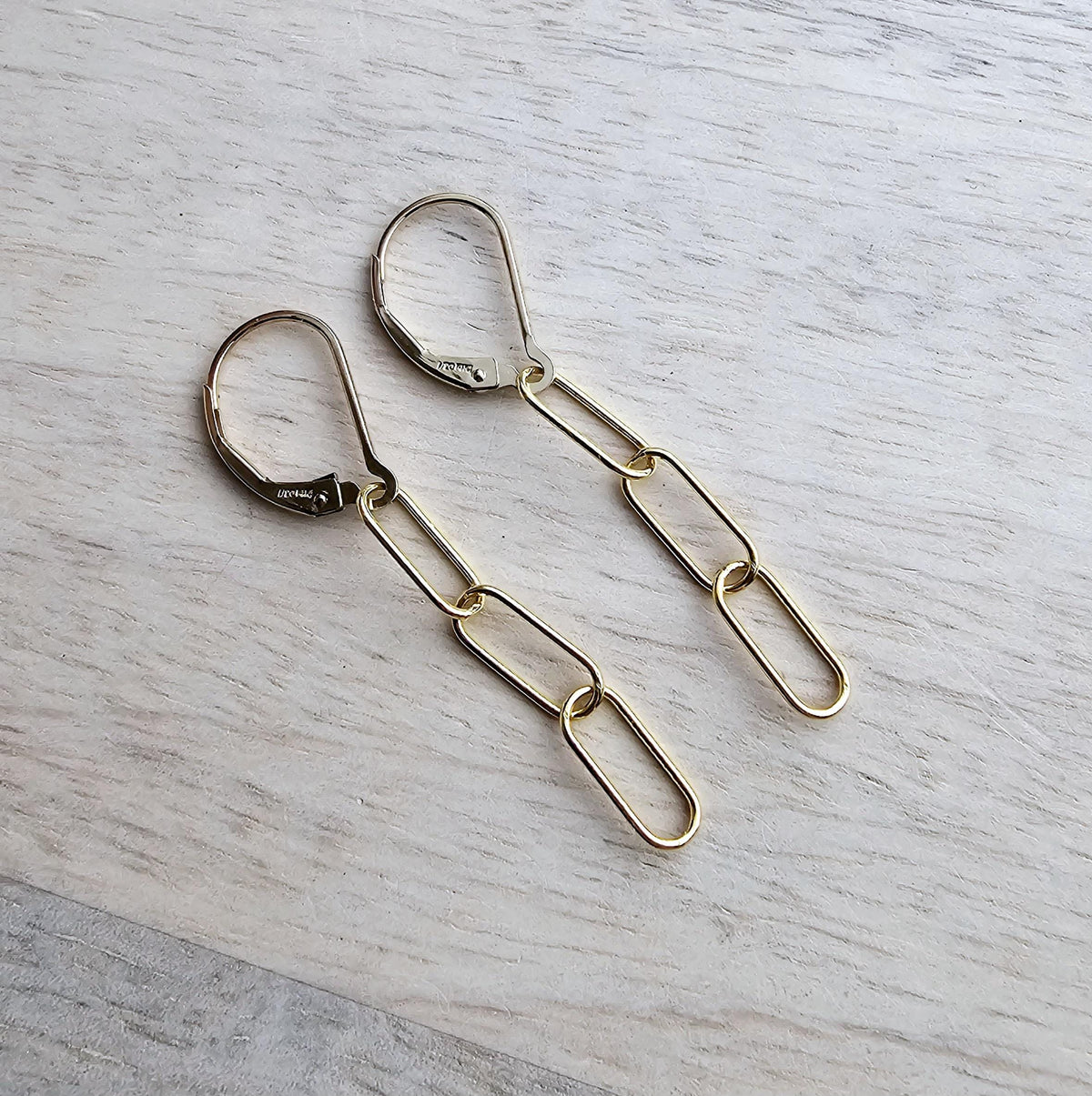 Gold Paperclip Earrings, 14K Gold Filled Oval Link Cable Chain, Lever Backs, Handmade in USA, Gift Boxed, E. Ria Designs, Everyday Earrings