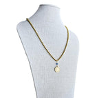 1990 Chile 10 Pesos Coin Necklace, Freed Angel, Blue Austrian Crystal Bead, Brass Ball Chain, E. Ria Designs, Made in USA, Gift Boxed