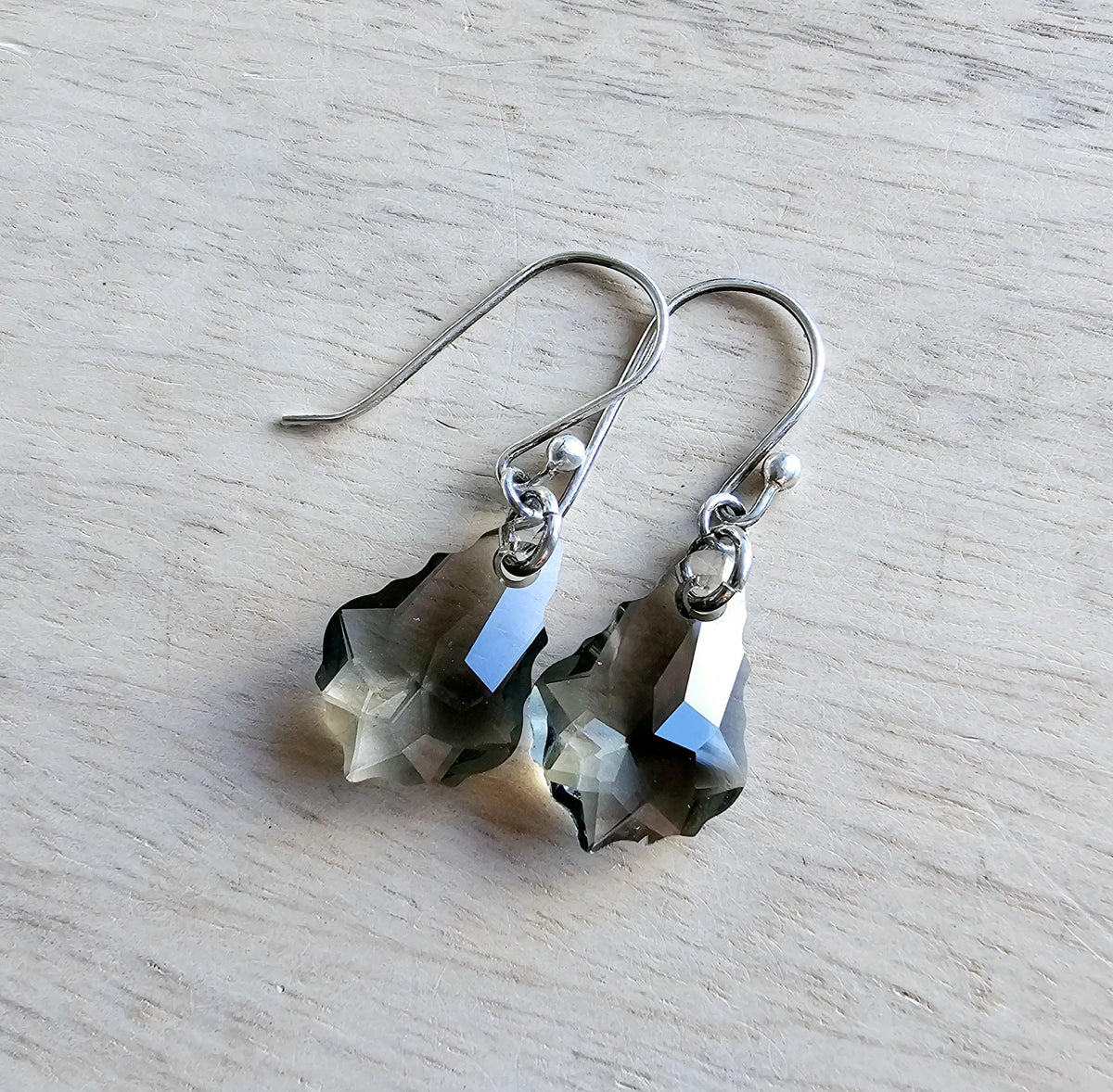 Gray Crystal Chandelier Style Earrings, .925 Sterling Silver Ear Wire, Gift Boxed Elegant Formal Jewelry, Made in USA, E. Ria Designs