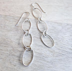 Silver Oval Long Chain Earrings, .925 Sterling Silver, French Ear Wires, Everyday Jewelry, Handmade in USA, Gift Boxed, E. Ria Designs