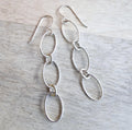 Silver Oval Long Chain Earrings, .925 Sterling Silver, French Ear Wires, Everyday Jewelry, Handmade in USA, Gift Boxed, E. Ria Designs