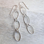 Silver Oval Long Chain Earrings, .925 Sterling Silver, French Ear Wires, Everyday Jewelry, Handmade in USA, Gift Boxed, E. Ria Designs
