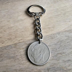 Dog Keychain, Norway 50 Ore Norge Coin, Dates Vary, Silver Keyring, Norwegian, Dog Lover Guy Gift, Dad, Brother, Boyfriend, E. Ria Designs