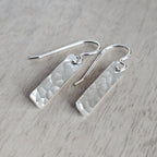 Minimalist Hammered Sterling Silver Bar Drop Earrings, Everyday Jewelry, .925, Handmade in USA, Gift Boxed, E. Ria Designs