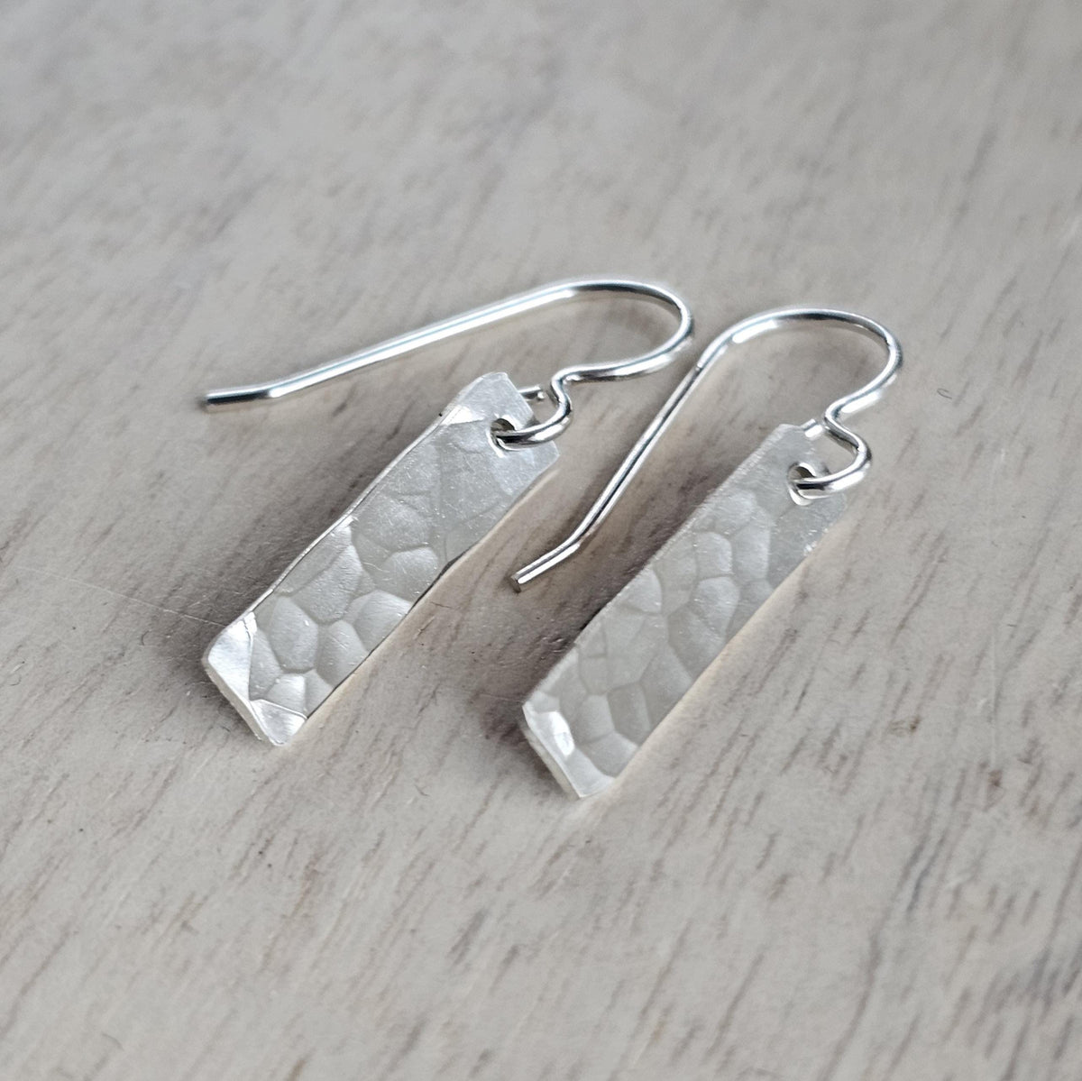Minimalist Hammered Sterling Silver Bar Drop Earrings, Everyday Jewelry, .925, Handmade in USA, Gift Boxed, E. Ria Designs