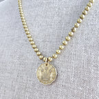 1943 Three Pence Coin Necklace, England Great Britain Flower Coin, Brass Ball Chain, Made in USA, Vintage Coin Jewelry by E. Ria Designs