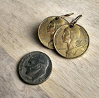 French Coin Earrings, Marianne's Profile Gold France Five Centimes and Brass Ear Wire, Handcrafted in USA by E. Ria Designs
