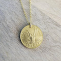 Vintage Chile 10 Pesos Freed Winged Woman Coin Necklace, 14K GF Cable Chain, Made in USA, E. Ria Designs, Victory Celebration Gift Boxed