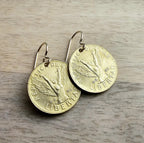 Winged Woman Chile Coin Earrings, 14K Gold Filled Ear Wire, Victory, Freedom, Made in USA, Gift Boxed, Feminist Jewelry, Chilena