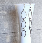 Silver Oval Long Chain Earrings, .925 Sterling Silver, French Ear Wires, Everyday Jewelry, Handmade in USA, Gift Boxed, E. Ria Designs