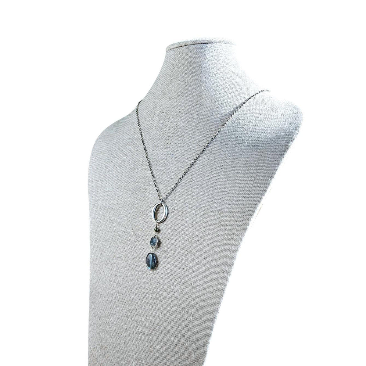 Labradorite, Pyrite, Oxidized .925 Sterling Silver Pendant Necklace, Anniversary Birthday Gift, Rolo Chain, Gift Boxed, Made in USA