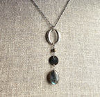Labradorite, Pyrite, Oxidized .925 Sterling Silver Pendant Necklace, Anniversary Birthday Gift, Rolo Chain, Gift Boxed, Made in USA