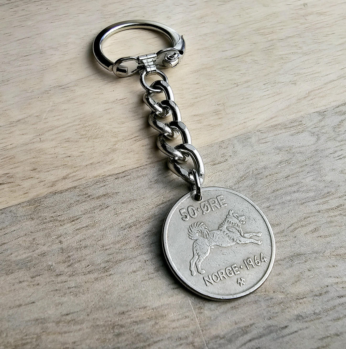 Dog Keychain, Norway 50 Ore Norge Coin, Dates Vary, Silver Keyring, Norwegian, Dog Lover Guy Gift, Dad, Brother, Boyfriend, E. Ria Designs