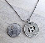 Silver Tone Letter B Charm Necklace, Vintage Bus Token, Stainless Steel Ball Chain, Made in USA by E. Ria Designs, Gift Boxed, Upcycled