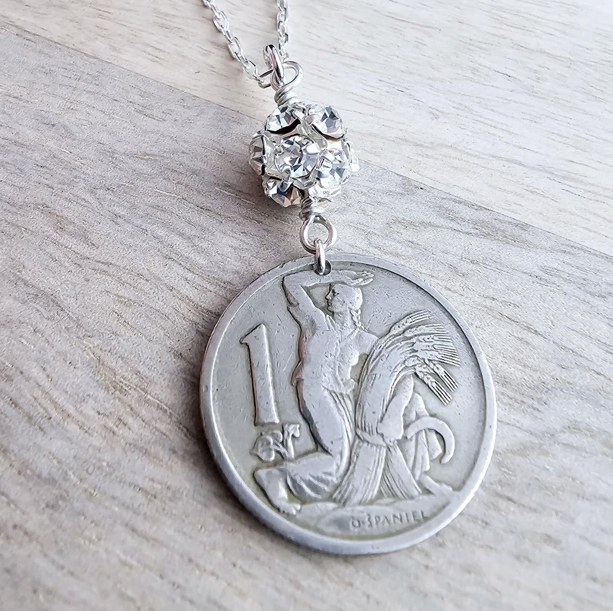 Antique 1923 Czechoslovakia Silver Coin, Woman Farmer, Gardener Jewelry, Republika Ceskoslovenska, Made in USA, Gift Box, E. Ria Designs