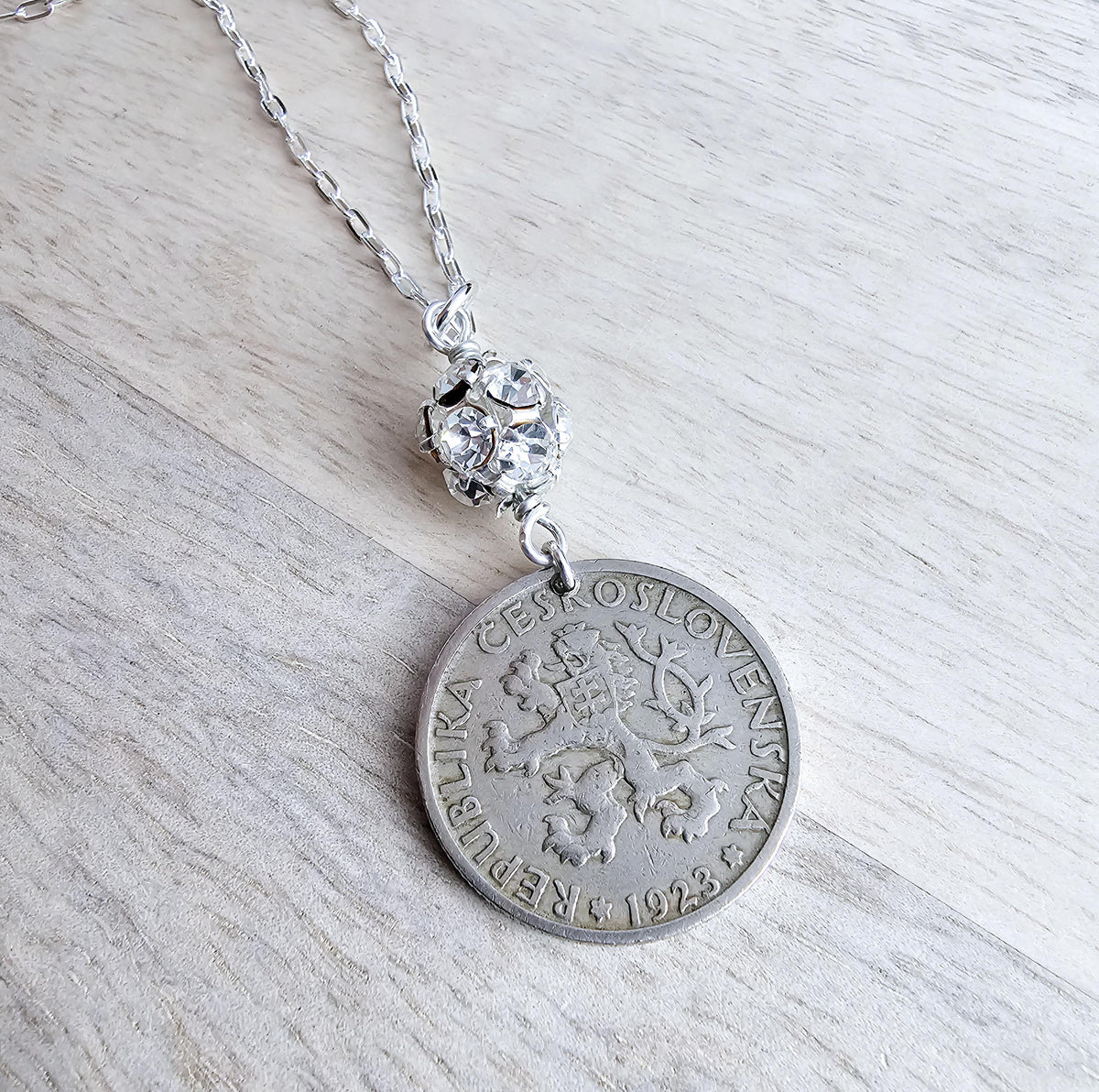 Antique 1923 Czechoslovakia Silver Coin, Woman Farmer, Gardener Jewelry, Republika Ceskoslovenska, Made in USA, Gift Box, E. Ria Designs