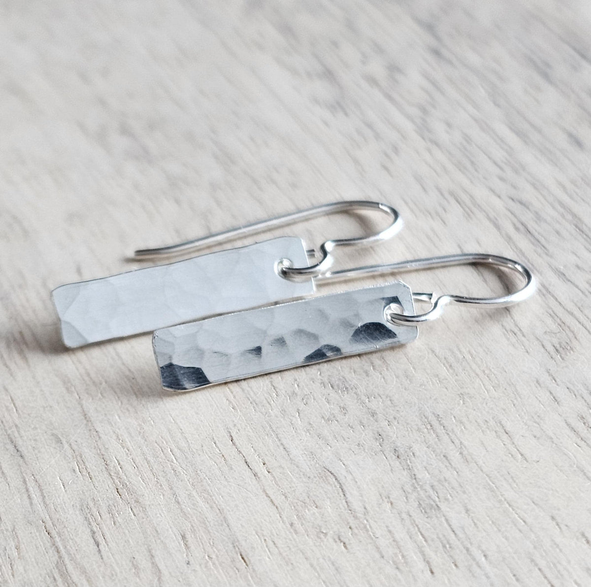Minimalist Hammered Sterling Silver Bar Drop Earrings, Everyday Jewelry, .925, Handmade in USA, Gift Boxed, E. Ria Designs
