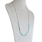 Long Aqua Blue Apatite Gemstone, 14k Gold Filled Cable Chain Necklace, Saucer Gold Beads, Handmade, Gift Boxed, Made in USA, E. Ria Designs