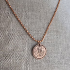 1985 Barbados Trident Coin Necklace, Reversible, Copper Ball Chain, One Cent, Copper, Sea Life Crest, Vintage Coin Jewelry, E. Ria Designs