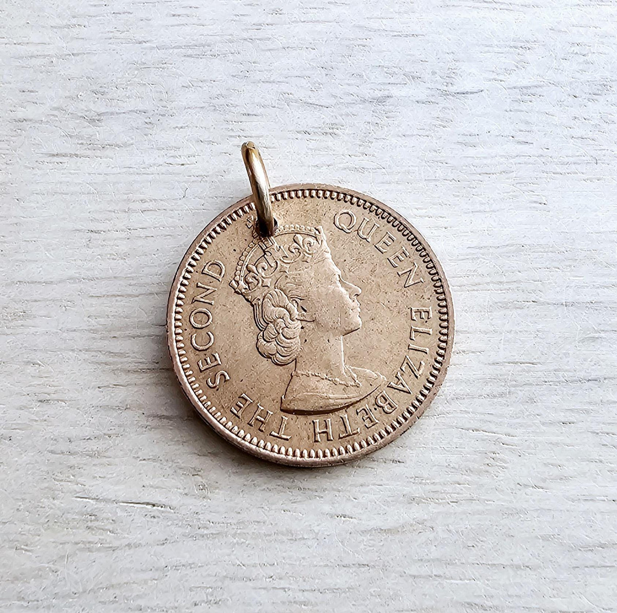 1955 Cyprus Vintage Fish Coin Charm, Add to Necklace, Bracelet, Keyring, Gift Box Birthday, Anniversary Gift, Copper, 3 Mil, E. Ria Designs