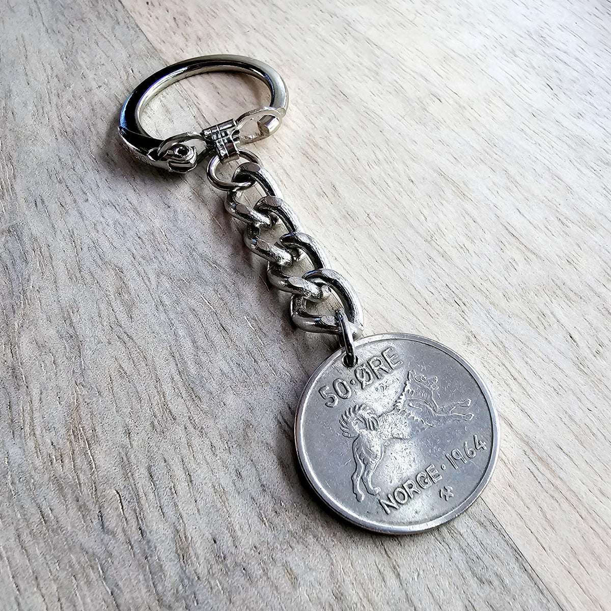 Dog Keychain, Norway 50 Ore Norge Coin, Dates Vary, Silver Keyring, Norwegian, Dog Lover Guy Gift, Dad, Brother, Boyfriend, E. Ria Designs