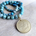 1983 Cyprus Bird Coin Pendant Necklace, Turquoise Jasper Beaded Chain, Birthday Anniversary Gift Boxed, E. Ria Designs, Made in USA