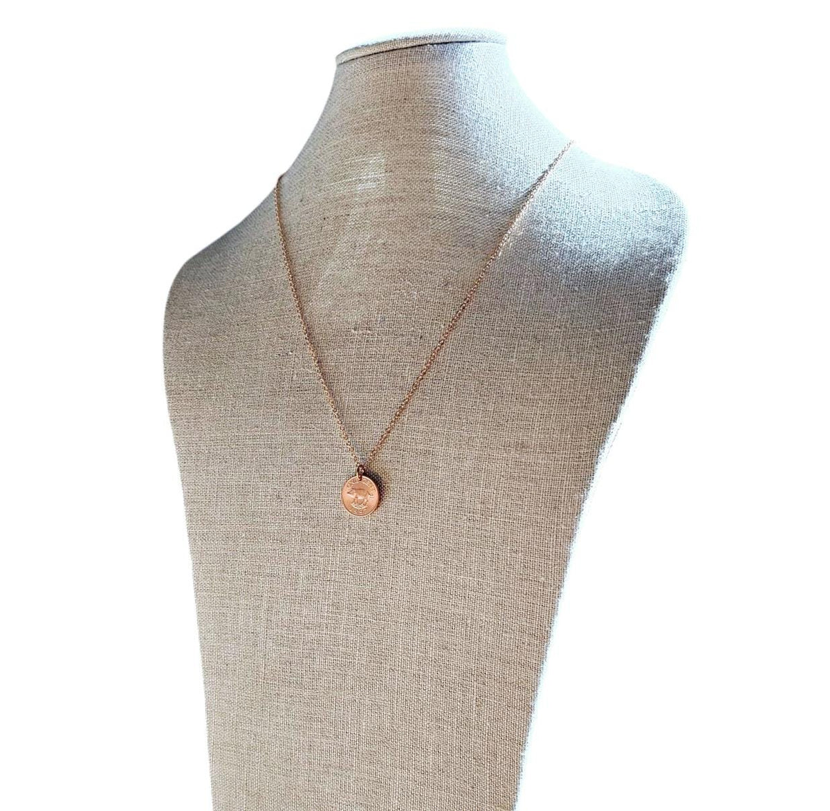 Vintage Pig Coin Necklace, 1997 Bermuda One Cent Coin, Old Coin Jewelry, Brass Cable Chain, Lobster Claw, Handcrafted in USA, Gift Boxed