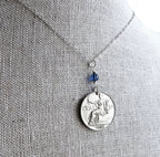 1923 Antique Italy 1 Lira Old Coin Necklace, Blue Austrian Crystal Bead, .925 Sterling Silver Paperclip 18 Inch Chain, Gift Box, Made in USA
