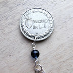 1923 Antique Italy 1 Lira Old Coin Necklace, Blue Austrian Crystal Bead, .925 Sterling Silver Paperclip 18 Inch Chain, Gift Box, Made in USA