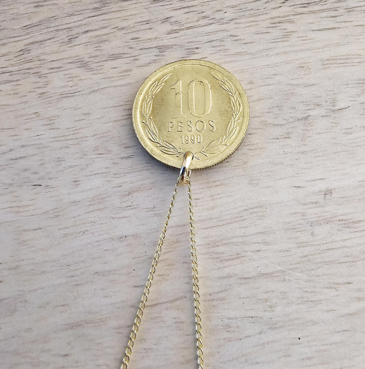 Vintage Chile 10 Pesos Freed Winged Woman Coin Necklace, 14K GF Cable Chain, Made in USA, E. Ria Designs, Victory Celebration Gift Boxed