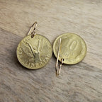 Winged Woman Chile Coin Earrings, 14K Gold Filled Ear Wire, Victory, Freedom, Made in USA, Gift Boxed, Feminist Jewelry, Chilena
