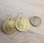 Winged Woman Chile Coin Earrings, 14K Gold Filled Ear Wire, Victory, Freedom, Made in USA, Gift Boxed, Feminist Jewelry, Chilena