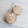 1955 Cyprus Vintage Coin Earrings, QEII, Stylized Fish Bronze Jewelry, Bronze Ear Wires, Gift Boxed, Made in USA, 3 Mils, Handcrafted