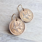 1955 Cyprus Vintage Coin Earrings, QEII, Stylized Fish Bronze Jewelry, Bronze Ear Wires, Gift Boxed, Made in USA, 3 Mils, Handcrafted