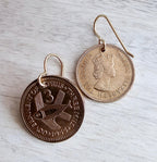1955 Cyprus Vintage Coin Earrings, QEII, Stylized Fish Bronze Jewelry, Bronze Ear Wires, Gift Boxed, Made in USA, 3 Mils, Handcrafted