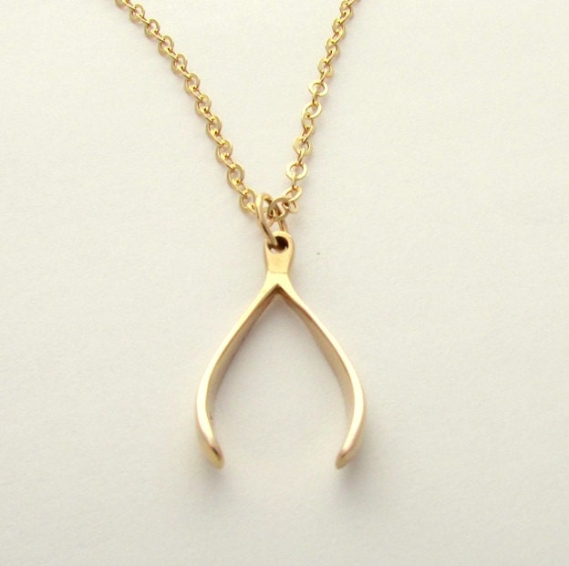 Wishbone Necklace | Gold Bronze Wish Bone Charm | 14K Gold Filled Chain | Lucky Charm by Eriadesigns
