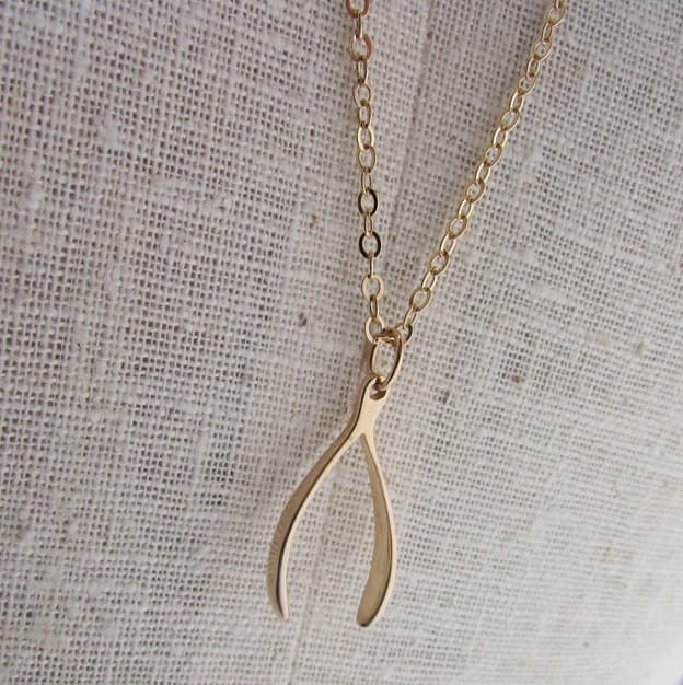 Wishbone Necklace | Gold Bronze Wish Bone Charm | 14K Gold Filled Chain | Lucky Charm by Eriadesigns