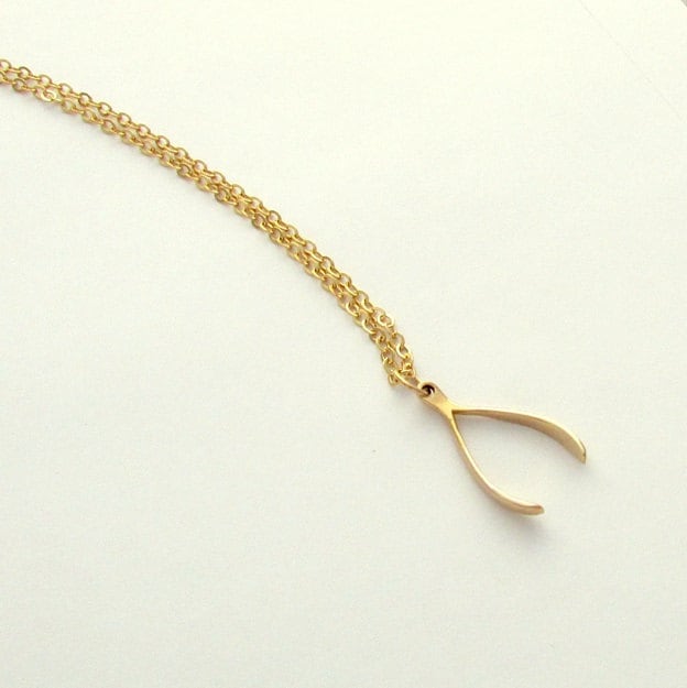 Wishbone Necklace | Gold Bronze Wish Bone Charm | 14K Gold Filled Chain | Lucky Charm by Eriadesigns