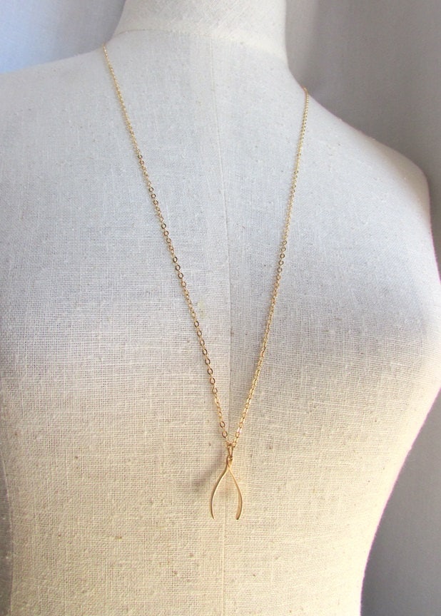 Wishbone Necklace | Gold Bronze Wish Bone Charm | 14K Gold Filled Chain | Lucky Charm by Eriadesigns