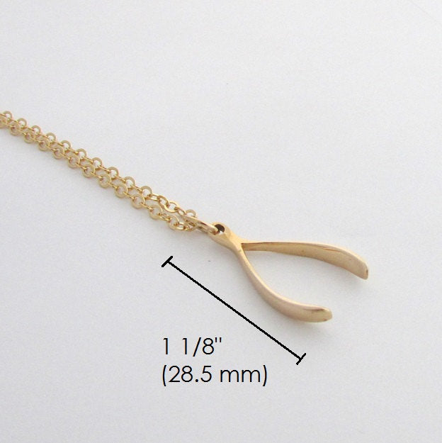 Wishbone Necklace | Gold Bronze Wish Bone Charm | 14K Gold Filled Chain | Lucky Charm by Eriadesigns