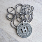 Silver Tone Letter B Charm Necklace, Vintage Bus Token, Stainless Steel Ball Chain, Made in USA by E. Ria Designs, Gift Boxed, Upcycled